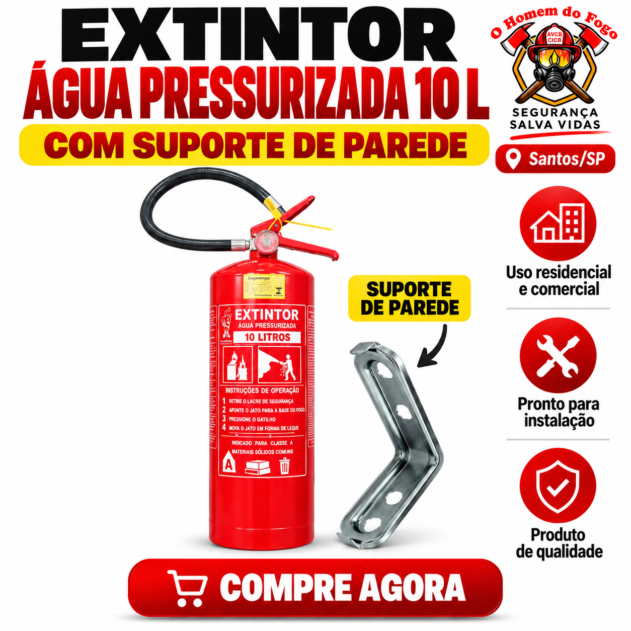Extintor de Água pressurizada 10 litros AVCB - CLCB